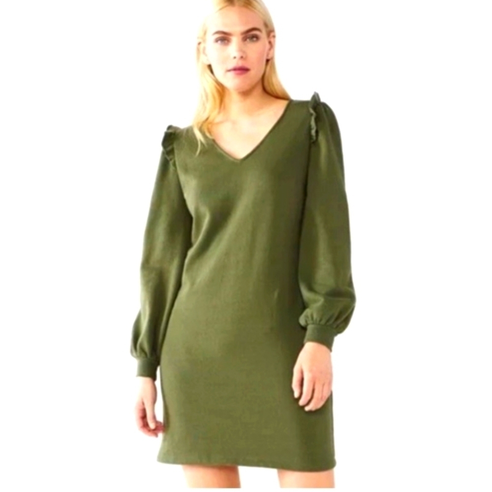 Nine West Olive Green Chic Women's Long Sleeve Dress Size Large.